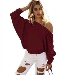 Tie sleeve , burgundy, ribbed top size Medium NWOT